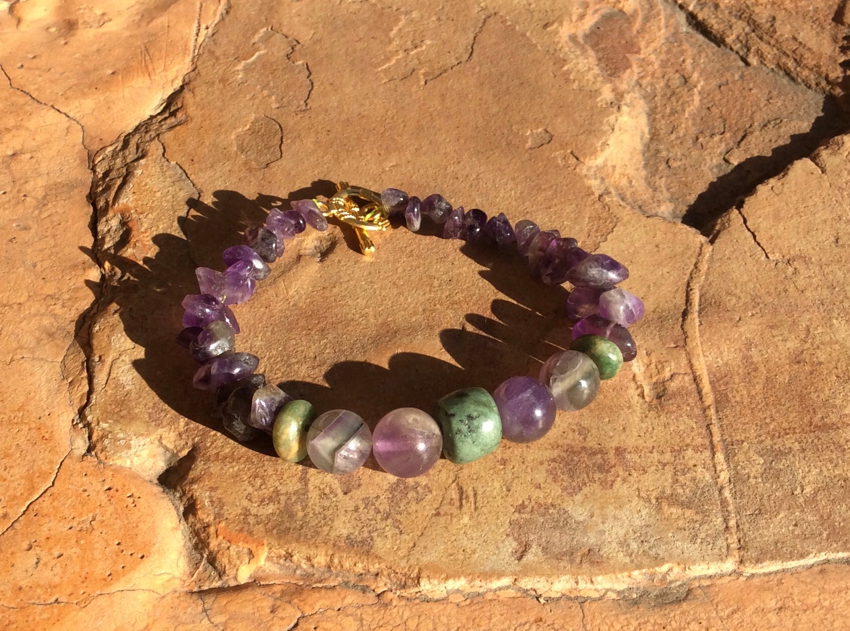 Amethyst, Guatemalan Jade, and Serpentine Bracelet - Stress Relief, Emotional Healing, and Protection