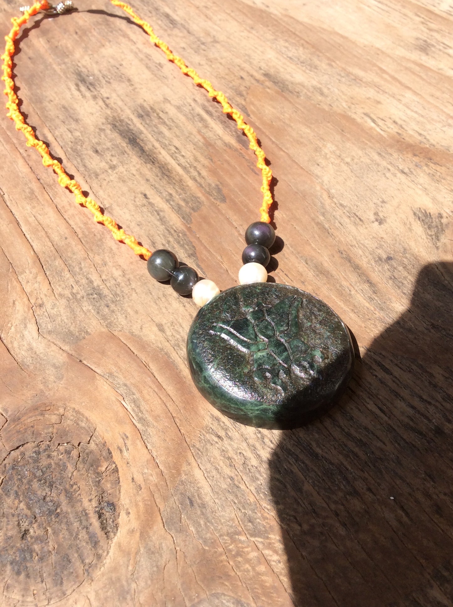 Monarch Butterfly Pendant Necklace - Guatemalan jade style - serpentine stone - Mexican Nature Jewelry