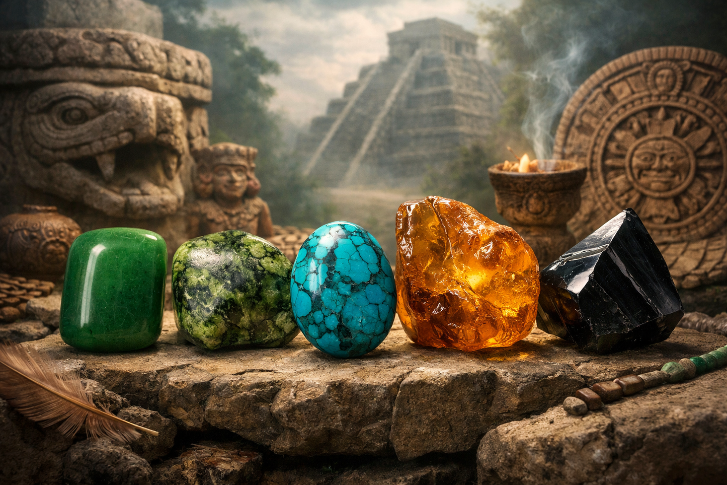 Guide to the 5 Sacred Pre‑Hispanic Stones: Jade, Serpentine, Turquoise, Amber & Obsidian