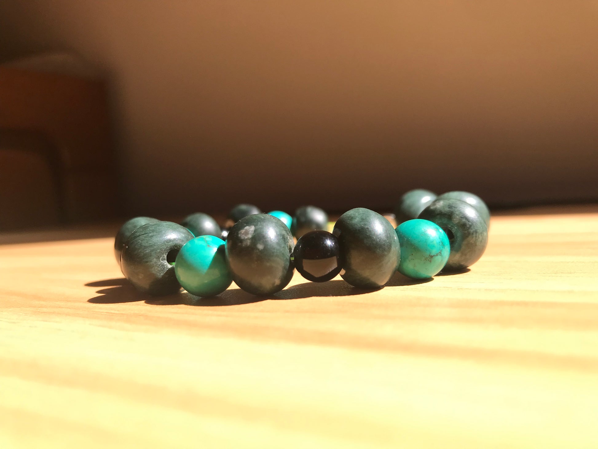 Mayan Jewelry Bracelet like Ancient Guatemalan Jade style with serpentine, obsidian & turquoise beads - style