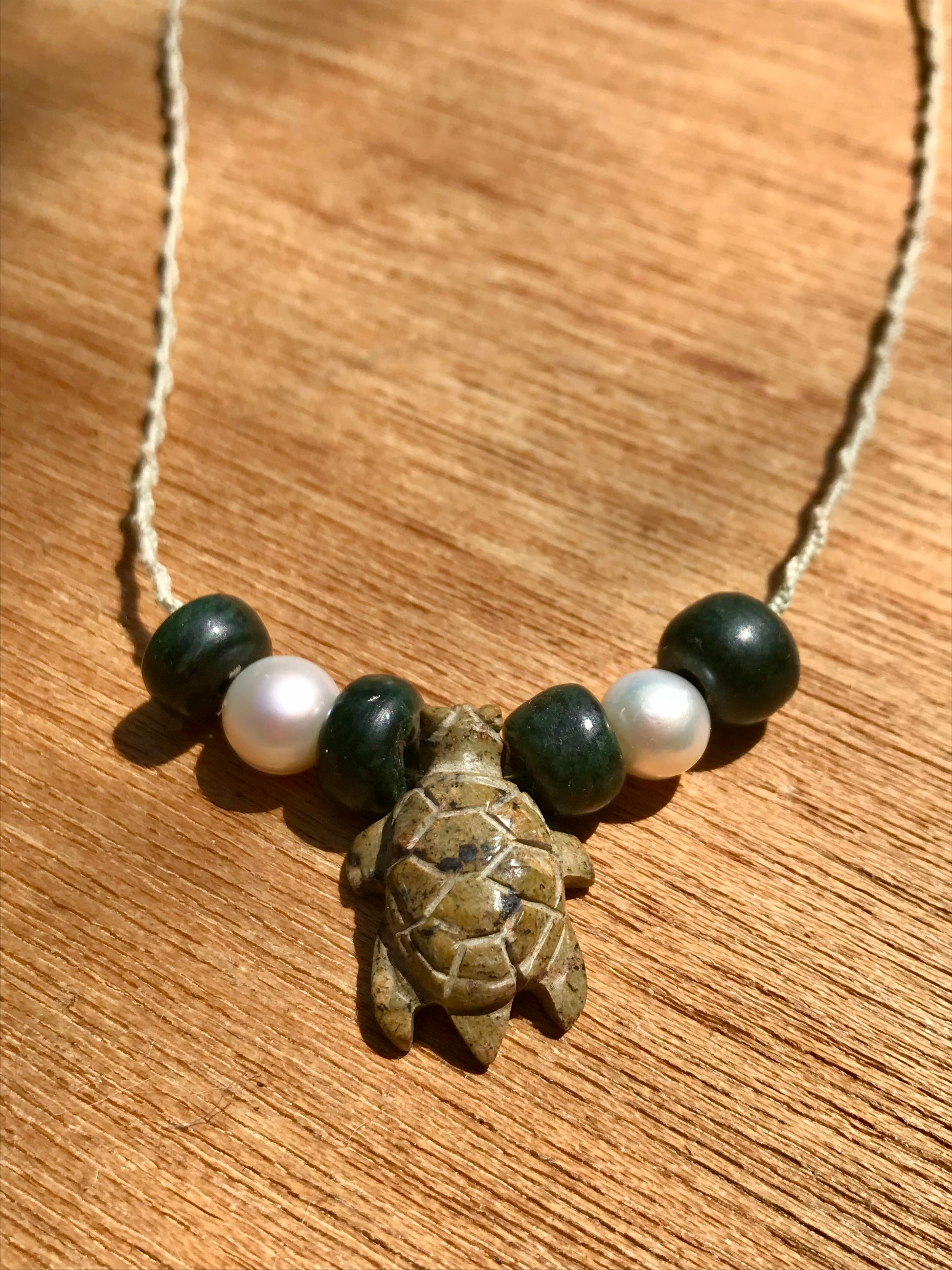 Turtle pendant Necklace- serpentine green stone like ancient Mayan Guatemalan jade Jewelry