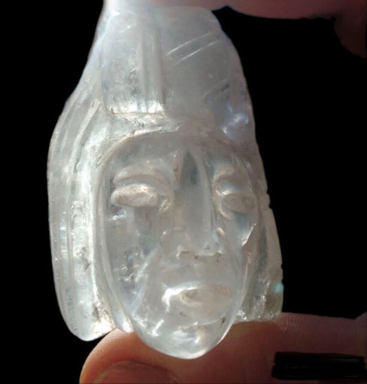 Mayan Ruler carved Pendant quartz Crystal Stone - 50mm - Precolombian Mexican Jewelry