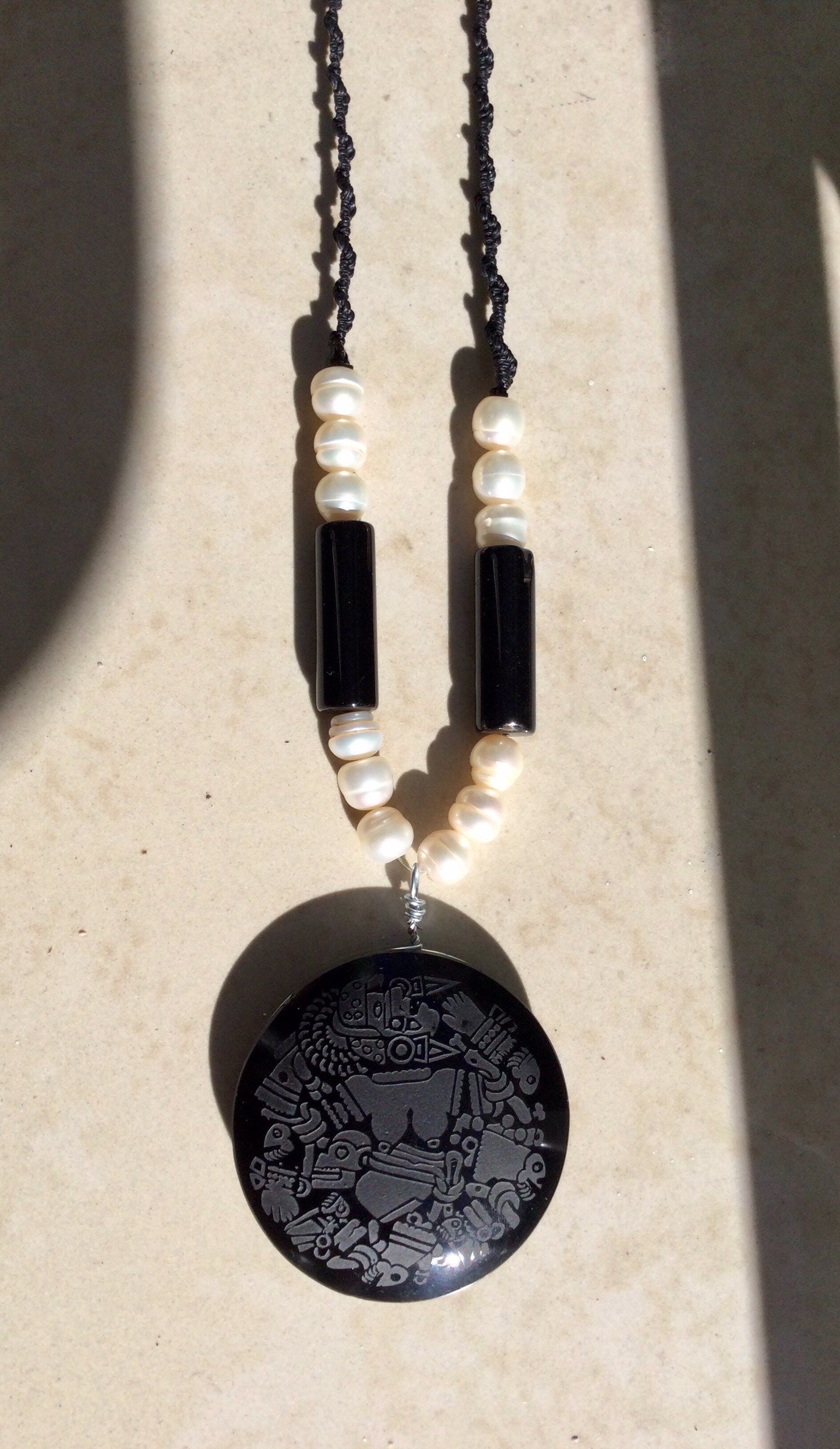 Coyolxauhqui Pendant Necklace- Mexican Obsidian- Precolombian Aztec Jewelry