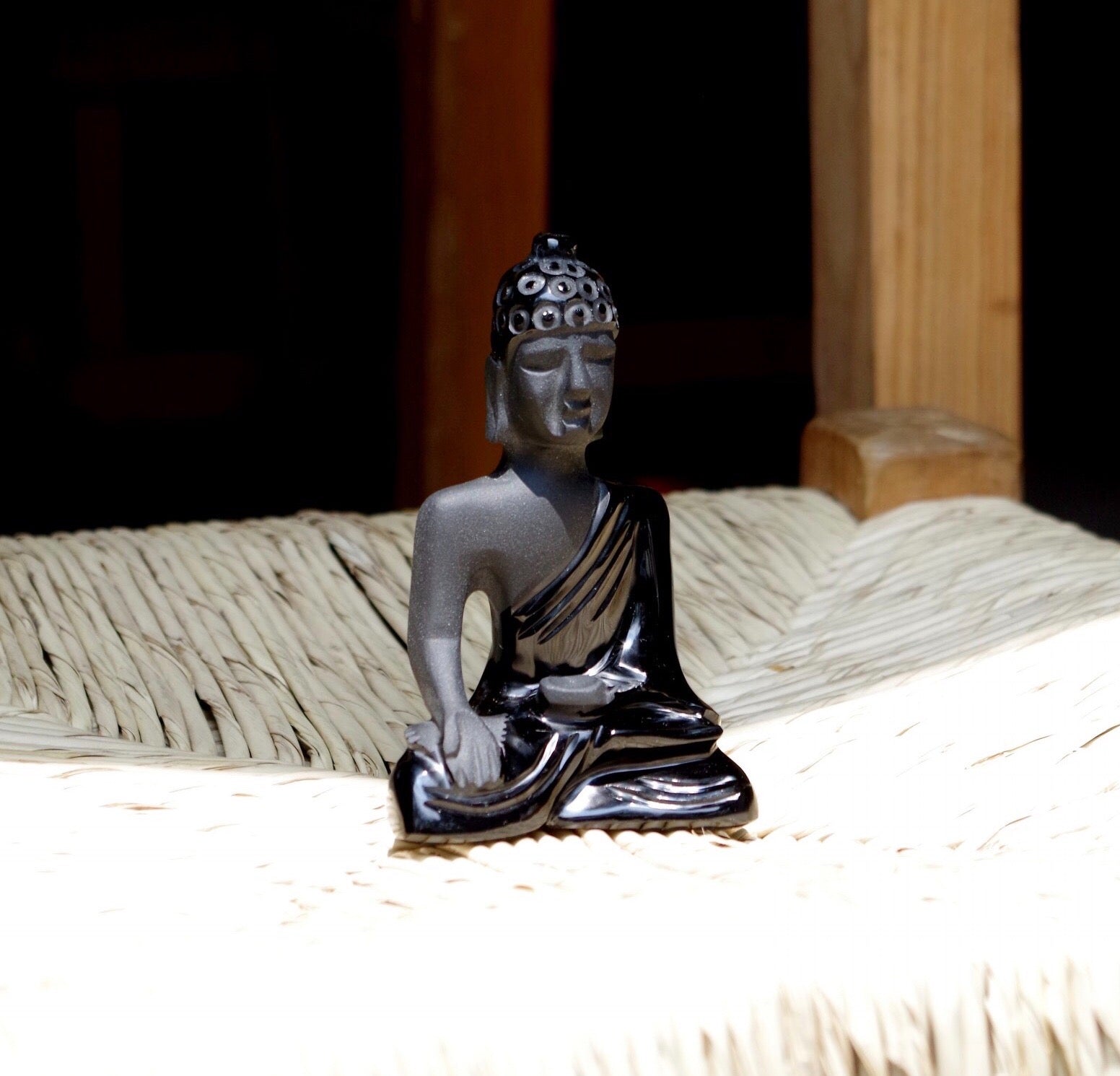 Buddha Siddhartha Gautama carved in Mexican black obsidian - powerful volcanic crystal- Spirituality- Art - Collection statue