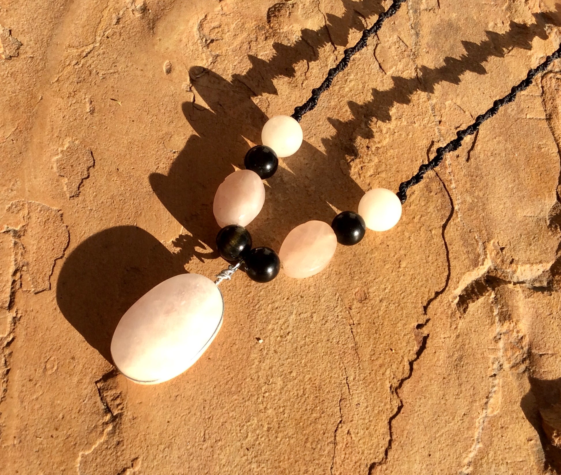 Rose Quartz & Obsidian Balance Necklace: A Blend of Love Energy and Protective Strength
 - Jewelry for Women - Handmade Gift for her