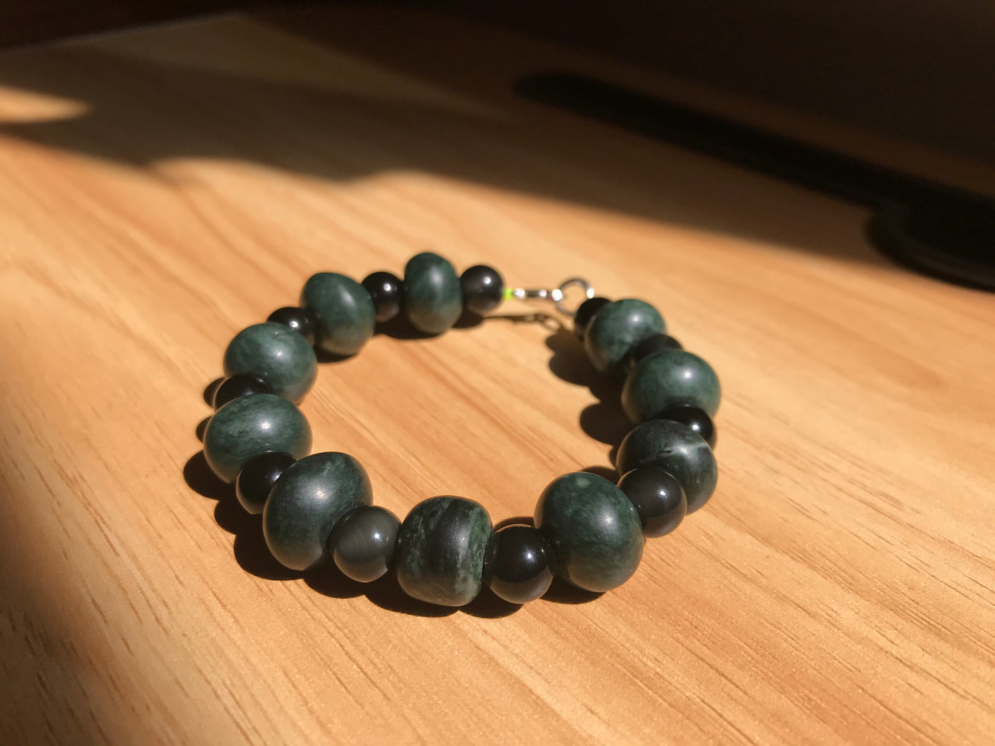 Mayan Jewelry - Guatemalan jade style Set Necklace & Bracelet - Obsidian & dark green serpentine Stones - Precolombian inspiration