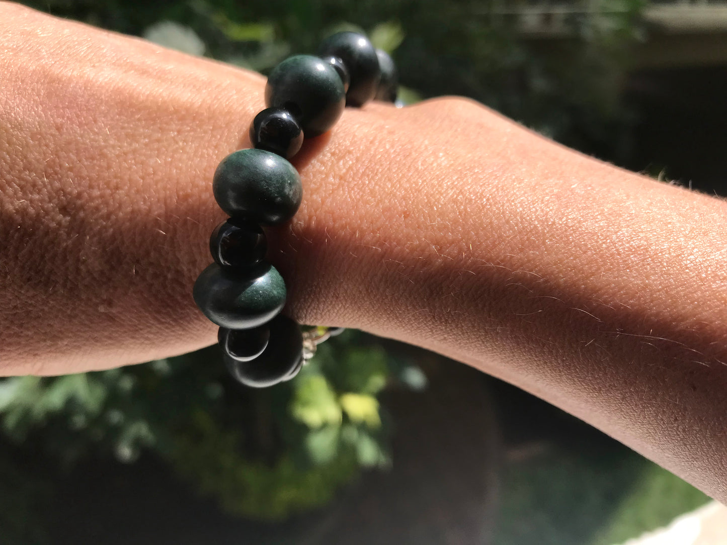 Mayan Jewelry - Guatemalan jade style Set Necklace & Bracelet - Obsidian & dark green serpentine Stones - Precolombian inspiration