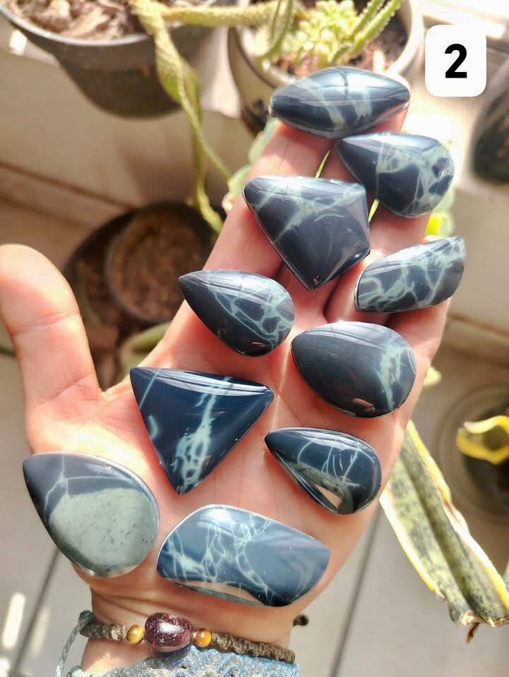 Obsidian Spider Web Cabochons Lot - Natural Mexican Obsidian - x10 stones (2)