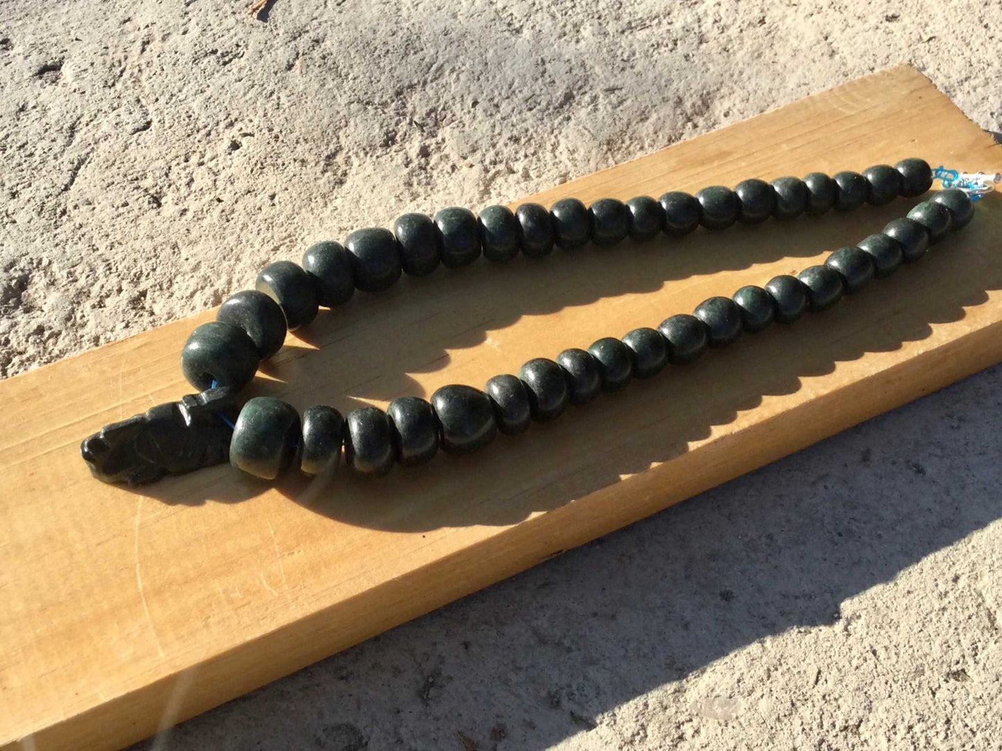 Mexican Pakal Necklace Serpentine beads stone, Mayan Jewelry
