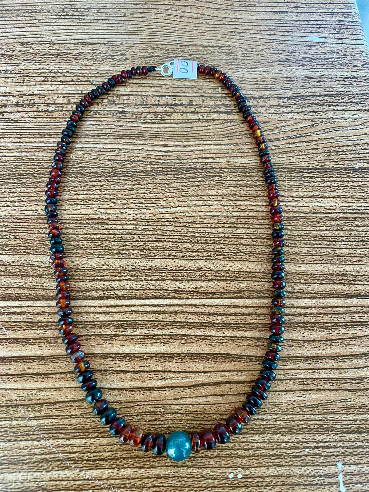 Authentic Chiapas Amber Necklace with Blue Jade Centerpiece – Mexican Artisan Elegance