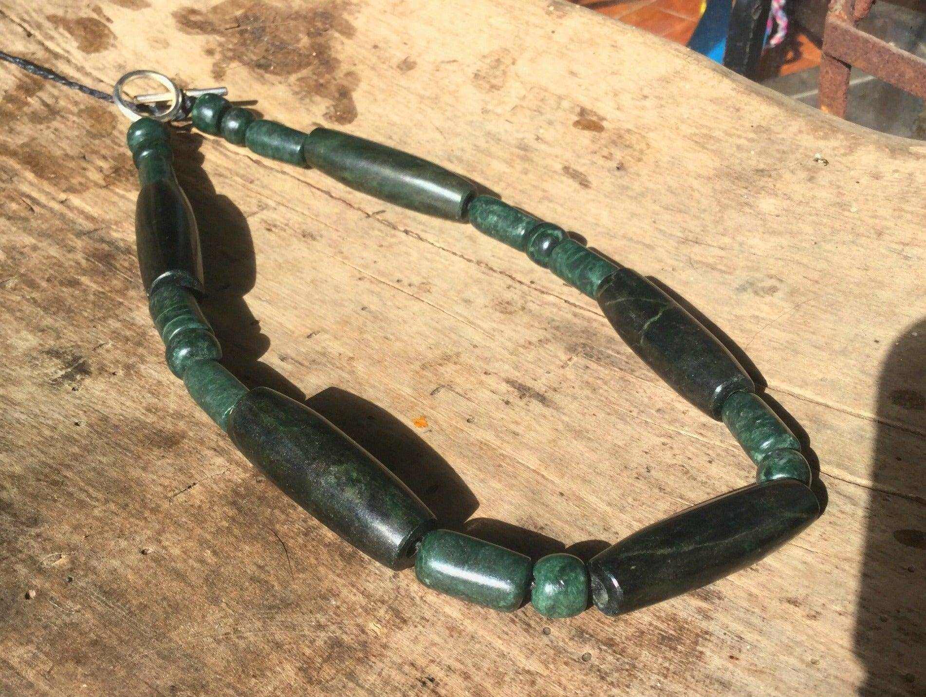 Dark Green Guatemalan Jade serpentine beads tube Bracelet - Mayan Jewelry, Handmade Gemstone Bracelet