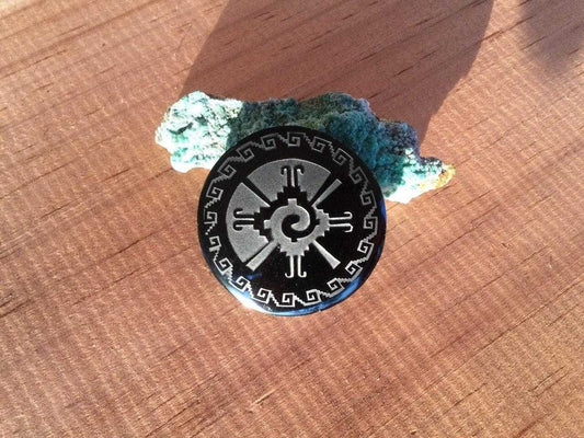 Hunab Ku Obsidian Pendant Necklace - Mayan Jade Beads, Mexican Mayan Jewelry
