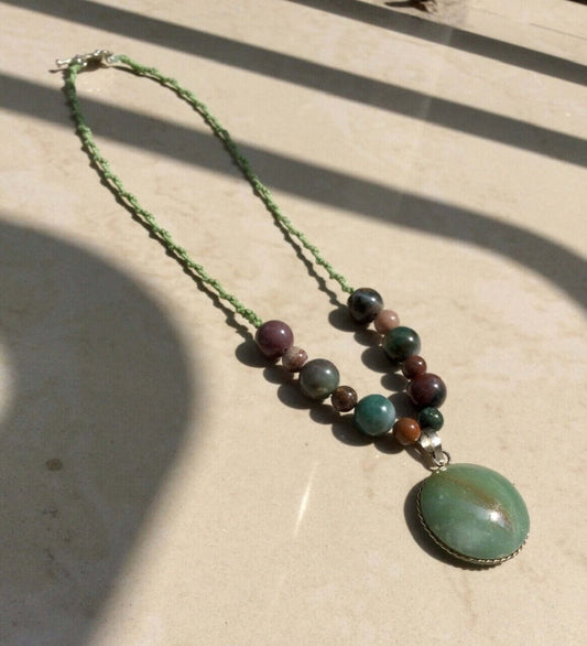 Aventurine pendant necklace petrified wood beads agate beads, Mayan jewelry, Mexican jewel 6 7 8 9