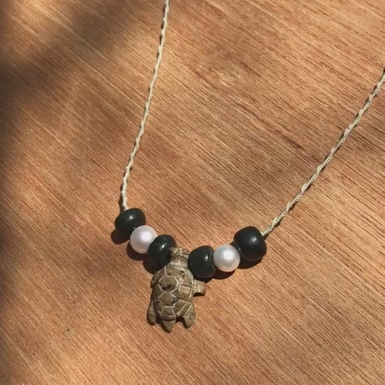 Turtle pendant Necklace- serpentine green stone like ancient Mayan Guatemalan jade Jewelry