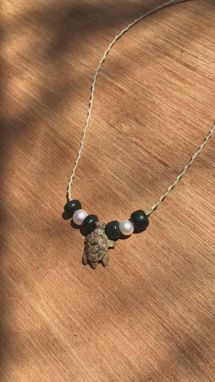Turtle pendant Necklace- serpentine green stone like ancient Mayan Guatemalan jade Jewelry