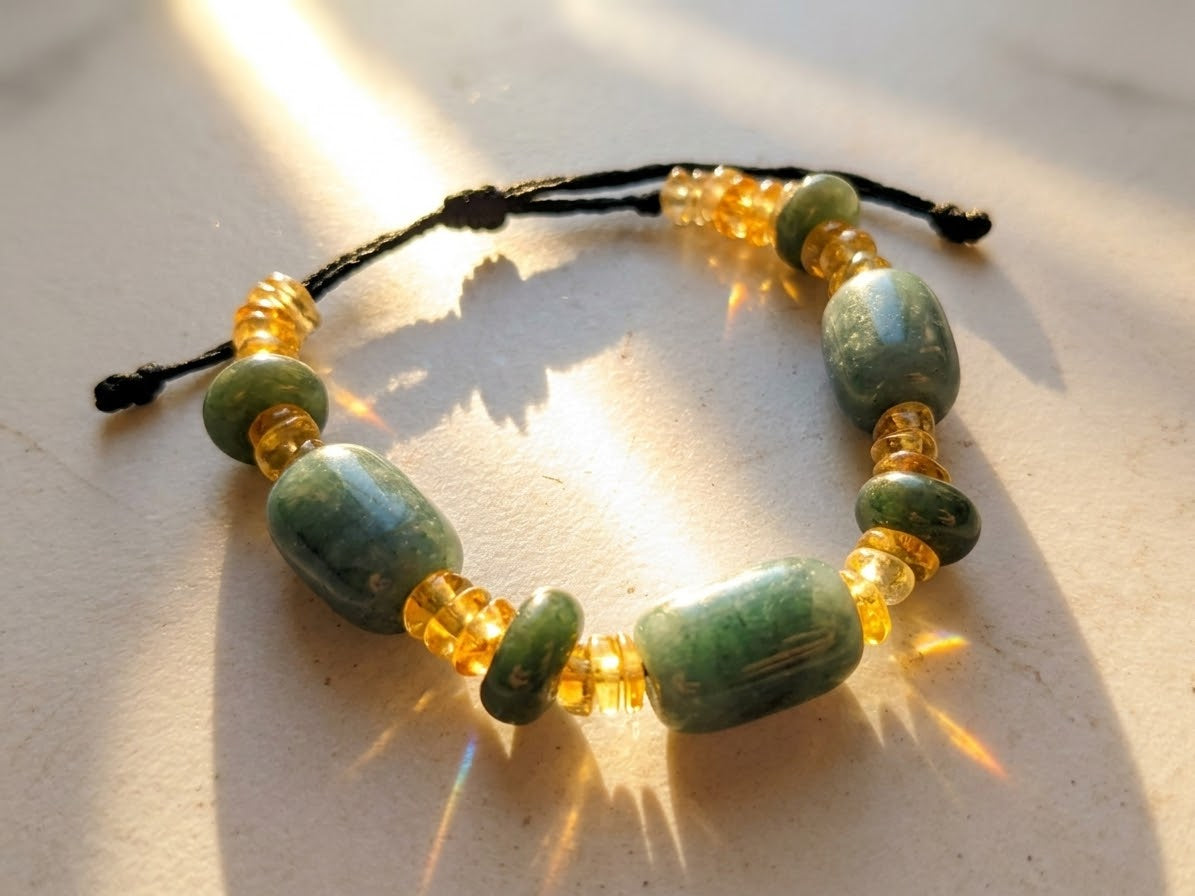 Guatemalan Jade & Mexican Amber Bracelet | Artisanal Craftsmanship | Mayan Jewelry