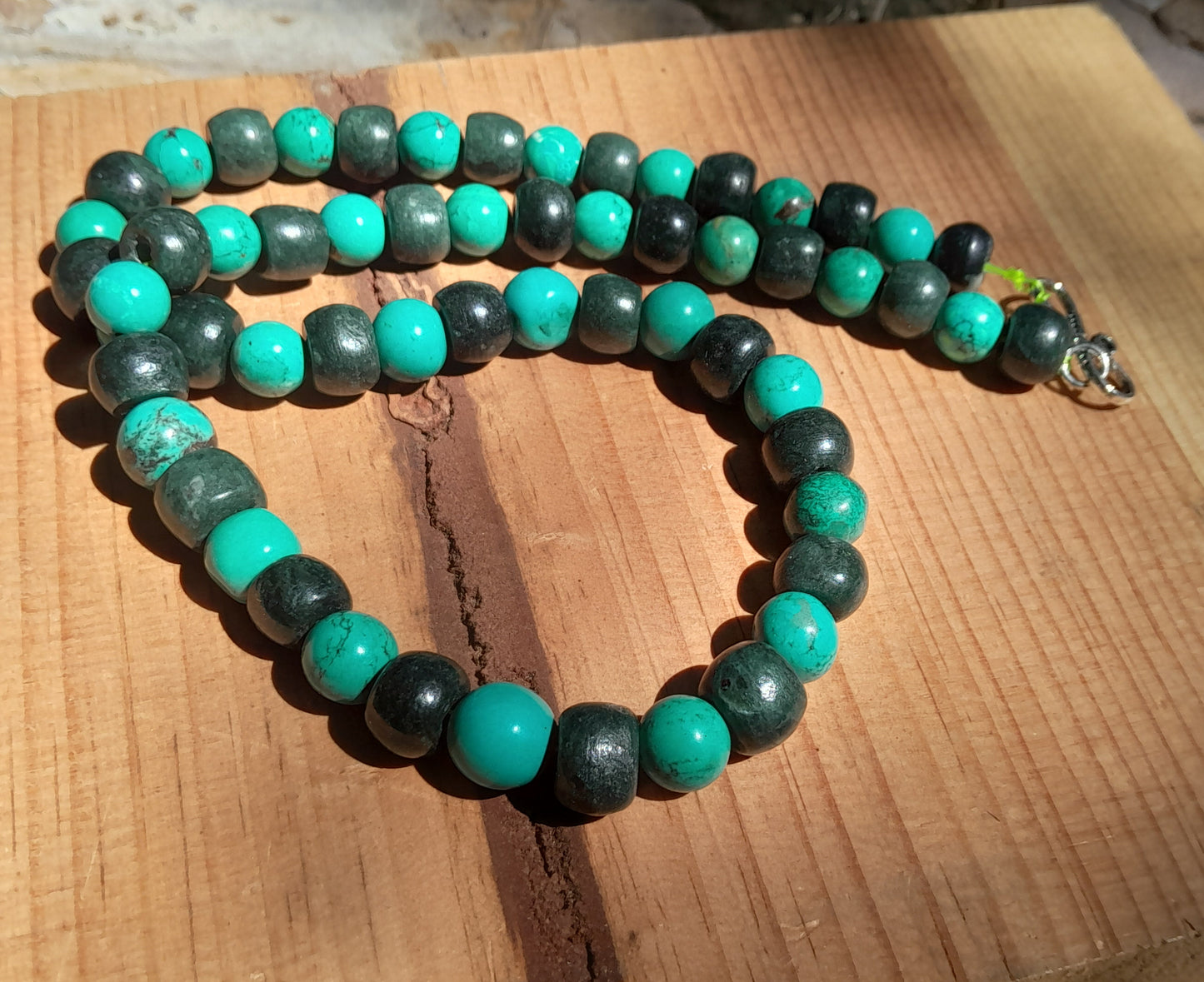 Mayan Jewelry Necklace like Ancient Guatemalan Jade style with serpentine & turquoise beads - Precolombian style