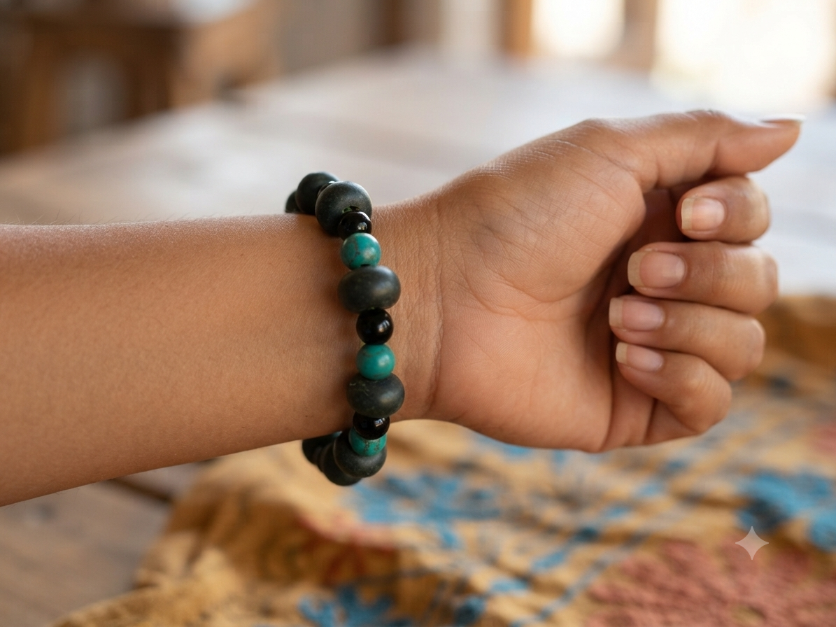 Mayan Bracelet | Guatemalan Jade Style |  Serpentine, Obsidian & Turquoise Beads |  Pre-Columbian Jewelry