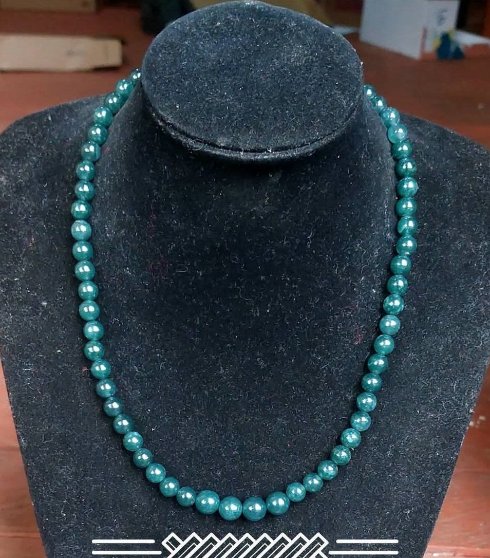 Rare Olmec blue Guatemalan Jade Necklace | 60 Authentic Jade Beads | 8mm | Pre-Columbian Mayan Jewelry