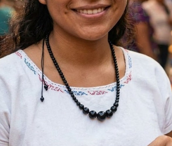 Guatemalan Black Jade Beads Necklace | Onyx Beads | Mayan Handcrafted Jewelry