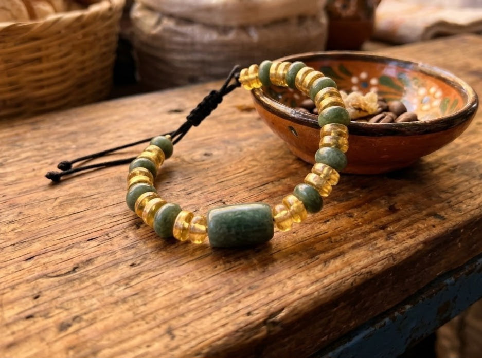 Guatemalan Jade & Mexican Amber Bracelet | Artisanal Craftsmanship | Mayan Jewelry