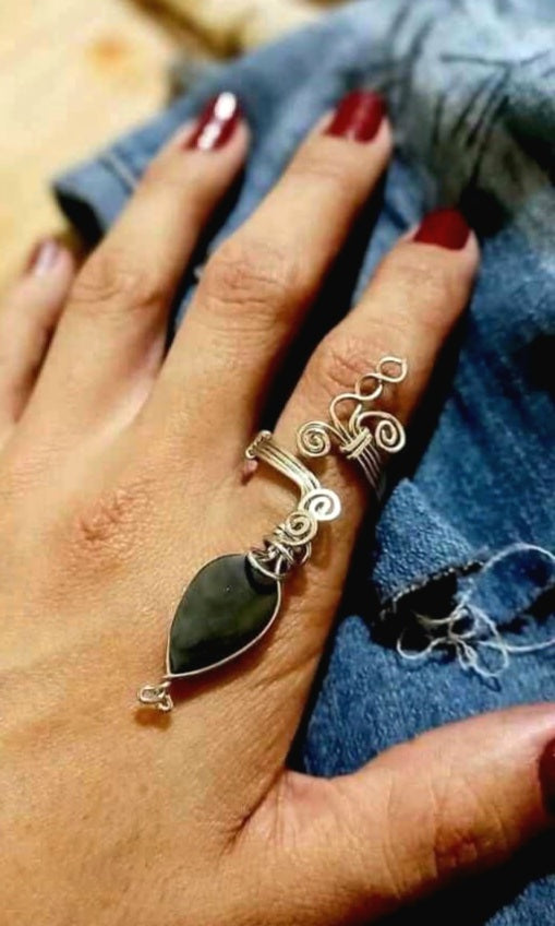 Mexican Obsidian Snake Ring – Alpaca Wire Wrap | Artisan Fine Jewelry