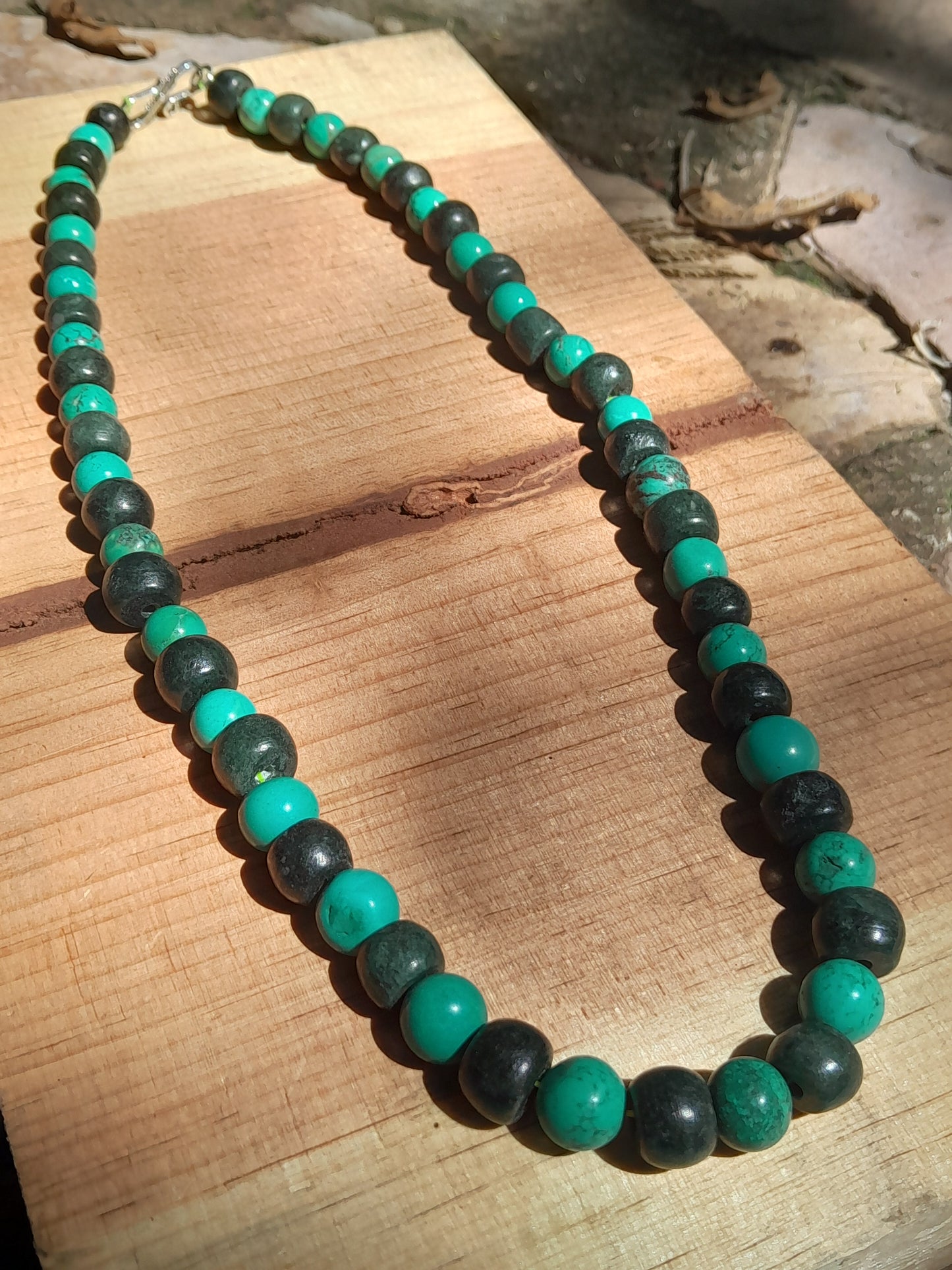 Mayan Jewelry Necklace like Ancient Guatemalan Jade style with serpentine & turquoise beads - Precolombian style