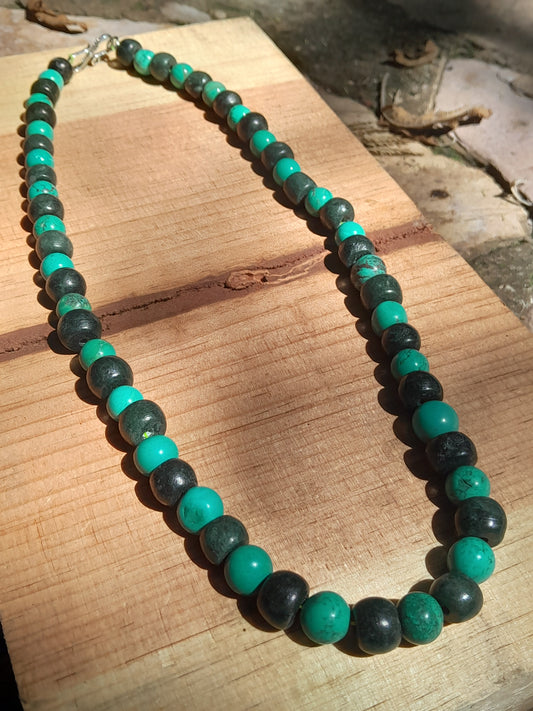 Mayan Jewelry Necklace like Ancient Guatemalan Jade style with serpentine & turquoise beads - Precolombian style