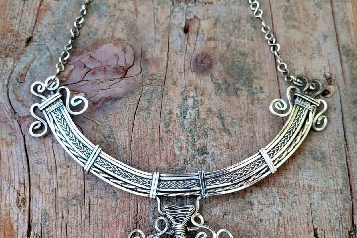 Mexican Obsidian & Moonstone necklace - Alpaca Wire jewelry- Bohemian style Pendant