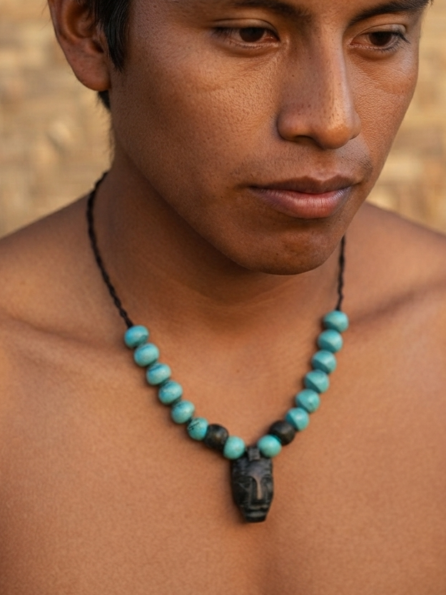 Pakal Head Mask Pendant Necklace | Guatemalan Jade Style Serpentine | Prehispanic Mexican Jewelry