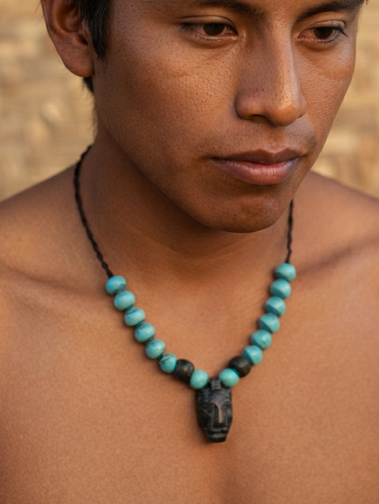 Pakal Head Mask Pendant Necklace | Guatemalan Jade Style Serpentine | Prehispanic Mexican Jewelry