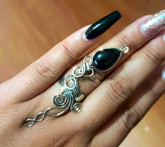 Bague en fil d'obsidienne mexicaine et d'alpaga - Bijoux fins artisanaux