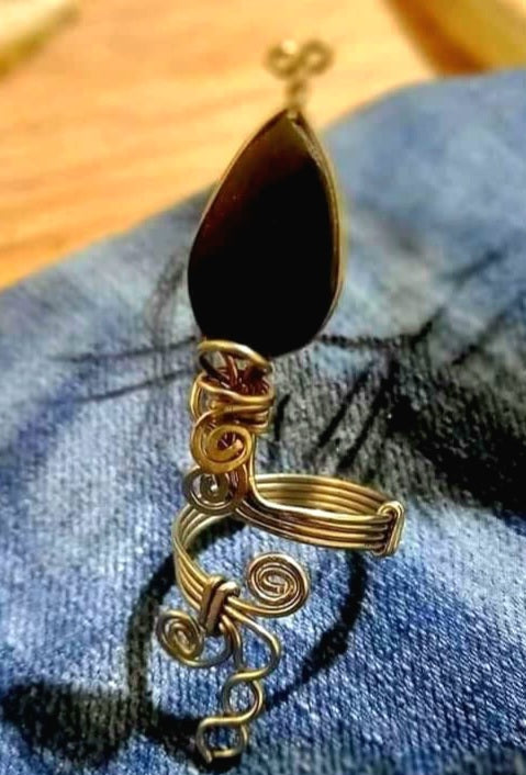 Mexican Obsidian Snake Ring – Alpaca Wire Wrap | Artisan Fine Jewelry