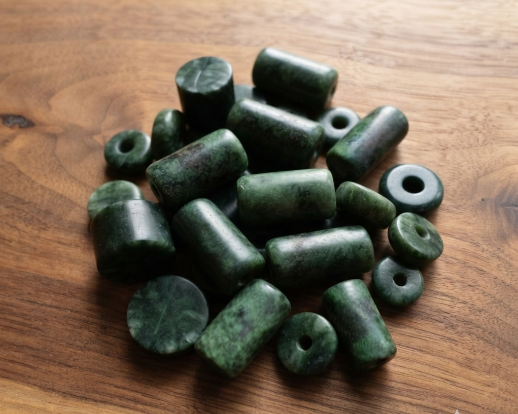Perles de jade guatémaltèque vert foncé style Maya, tubes serpentins pour la fabrication de bijoux