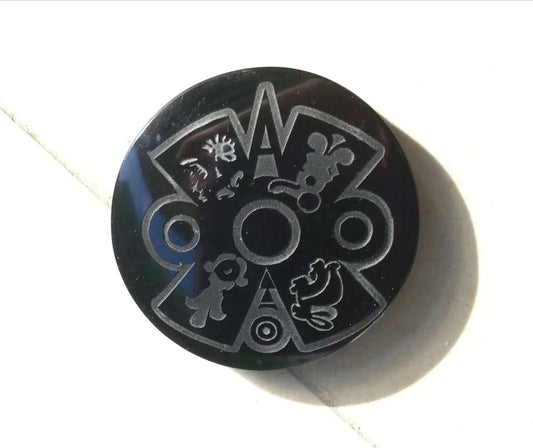 Ollin Pendant | Aztec Symbol of Movement | Hand-Carved Mexican Obsidian | 40mm | Macramé or Serpentine Necklace