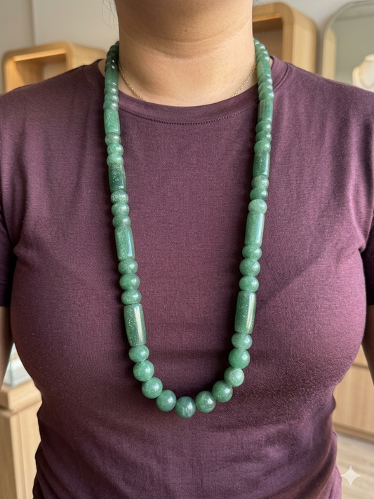 Collier ras du cou en perles de pierre d'aventurine verte, sculpté à la main de manière artisanale, bijoux de style mexicain précolombien maya