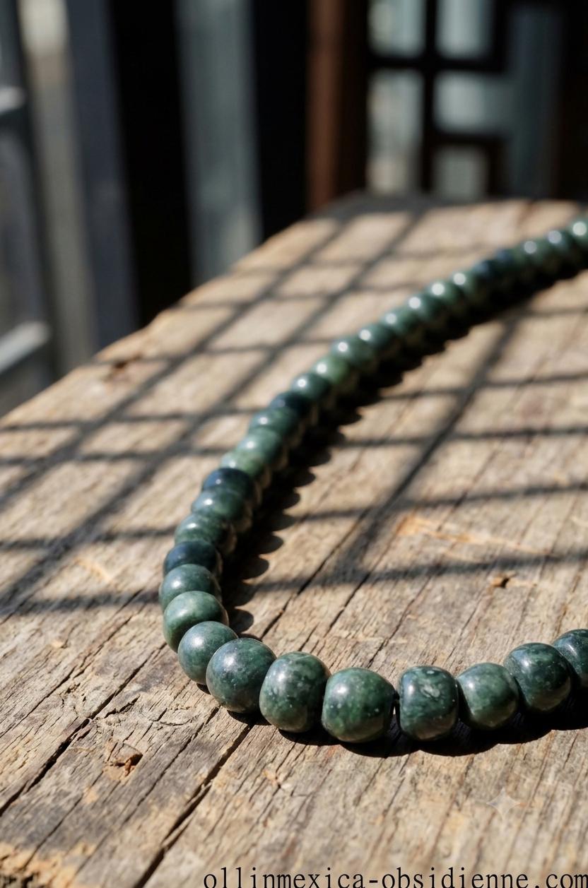 Guatemalan Jade Style Serpentine Necklace | Dark Green Beads | Mayan Pre-Columbian Jewelry