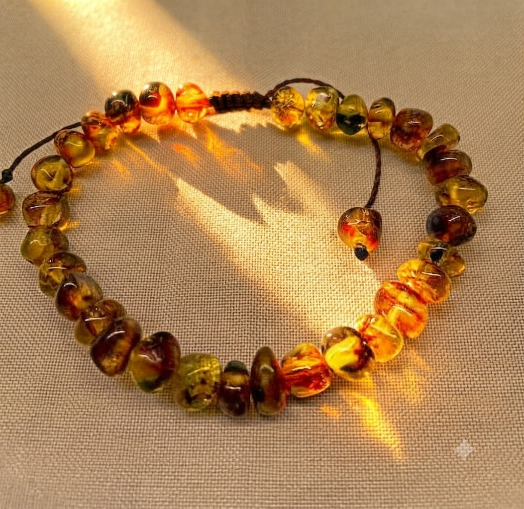 Bracelet en perles d'ambre mexicain III | Ambre du Chiapas | Bijoux mayas faits main