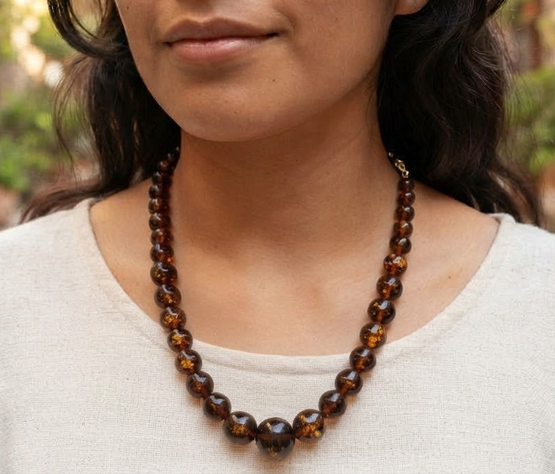 Rare Red Chiapas Amber Necklace | Graduated Beads up to 15mm | One of a Kind