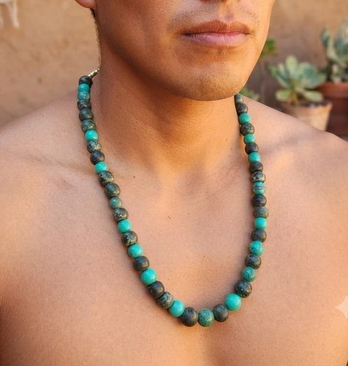 Guatemalan Jade Inspired | Serpentine & Turquoise Beads Necklace | Mayan Pre-Columbian Style