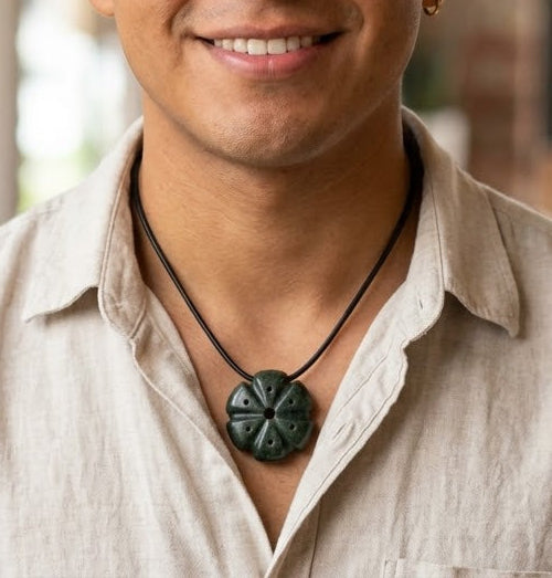 Peyote Pendant | Guatemalan Jade Style Serpentine Stone | Hikuri Sacred Mexican Cactus | Handcrafted Jewelry