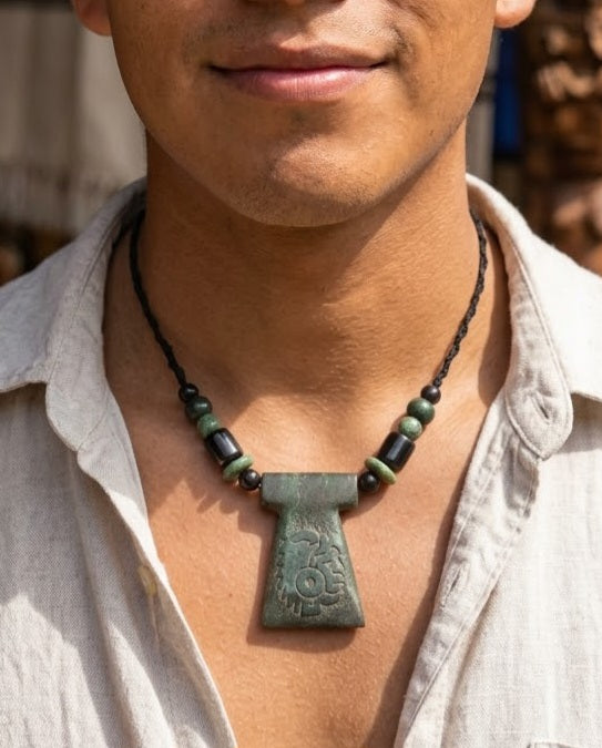 Aztec Eagle Warrior Pendant | Cuauhtli | Serpentine Stone Guatemalan Jade Style | 70mm | Mayan Jewelry