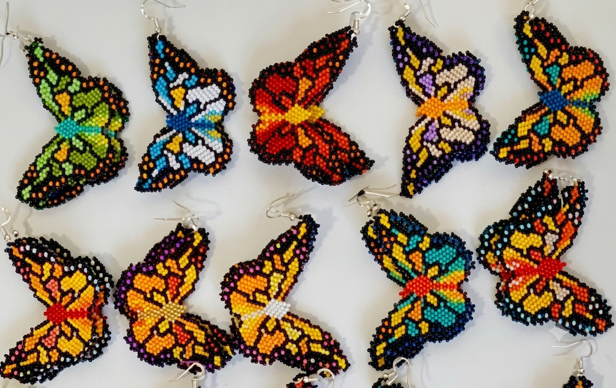 Huichol Butterfly Earrings | Chaquira Beaded Handmade | Monarch Butterfly | Mexican Indigenous Jewelry