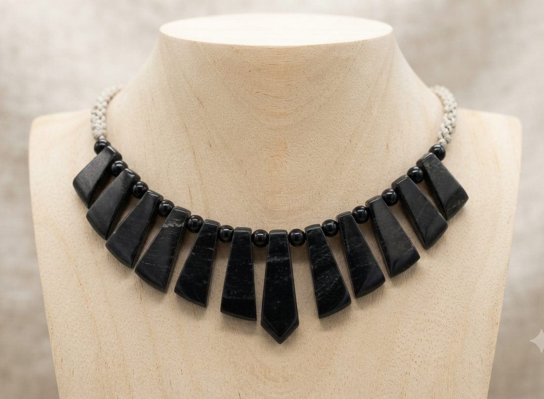 Guatemalan Black Jade Necklace | Mayan Pre-Columbian Style | Artisan Jewelry from Chiapas