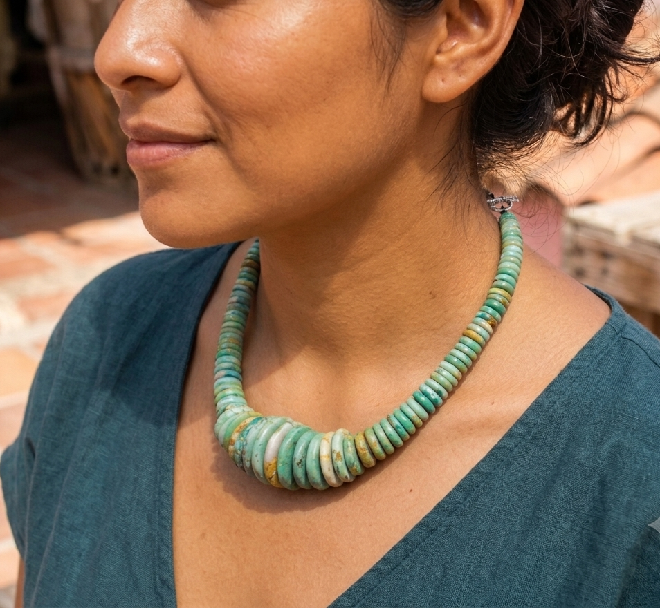 Guatemalita Jade Choker Necklace | Graduated Disks | Rare Guatemalan Jadeite | Mayan Artisan Jewelry