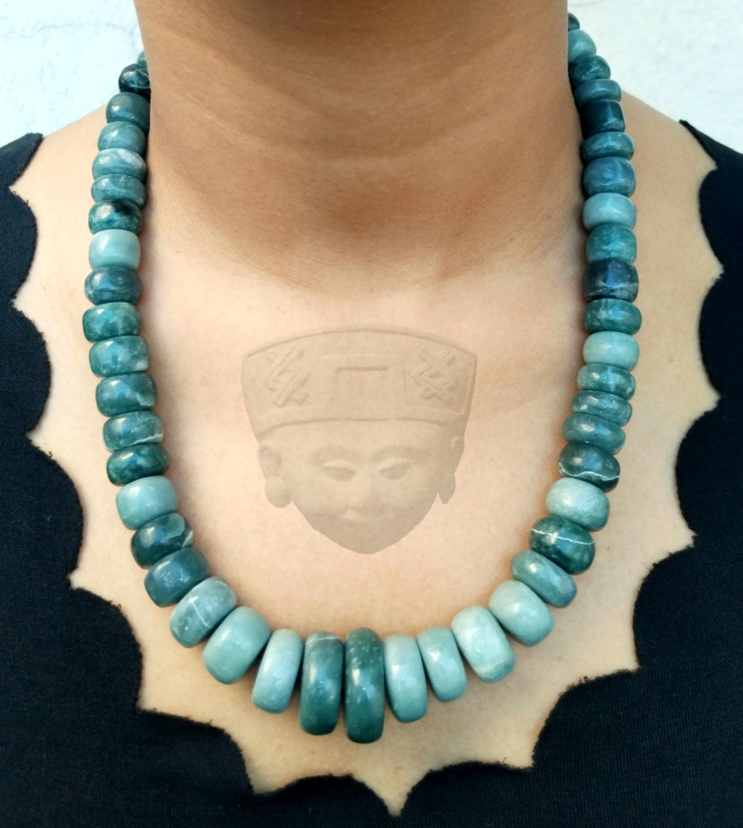 Guatemalan Jade Necklace | Guatemalita Jadeite Crescent Beads | artesanal craftsmanship Rare Mayan Pre-Columbian Jewelry