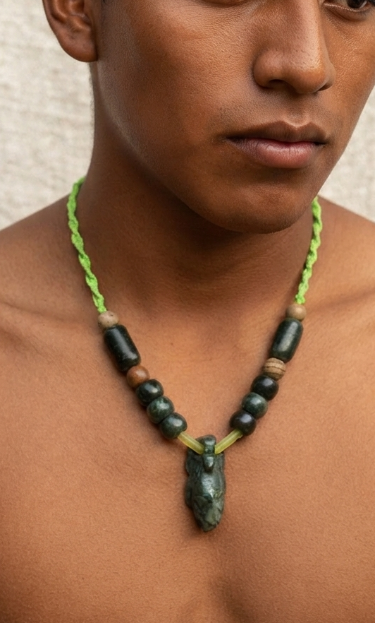 Pakal Head Mask Pendant | Guatemalan Jade Style Serpentine | Mayan Necklace | Prehispanic Jewelry