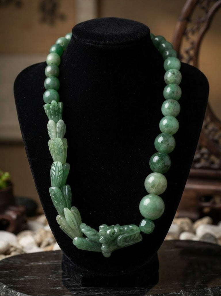 Quetzalcoatl, Feathered snake Kukulkan Pendant Necklace  Green Aventurine carved stone & Beads | Mayan Aztec Jewelry