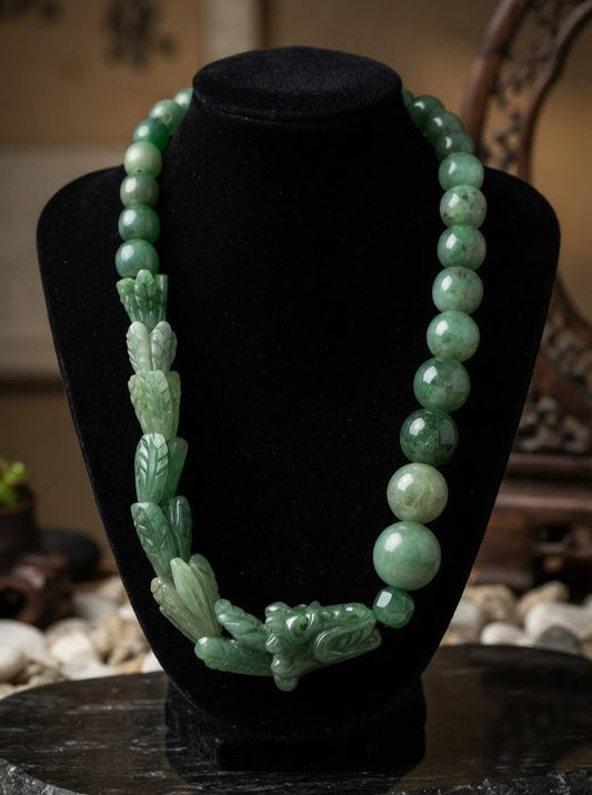 Quetzalcoatl, Feathered snake Kukulkan Pendant Necklace  Green Aventurine carved stone & Beads | Mayan Aztec Jewelry