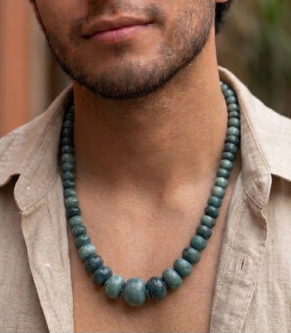 Guatemalan Jade Necklace |Premium Quality | Guatemalita Jadeite Crescent Beads | artesanal craftsmanship Rare Mayan Pre-Columbian Jewelry